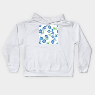 Morning Glory watercolor flowers ornament. Spring blue romantic flowers seamless pattern Kids Hoodie